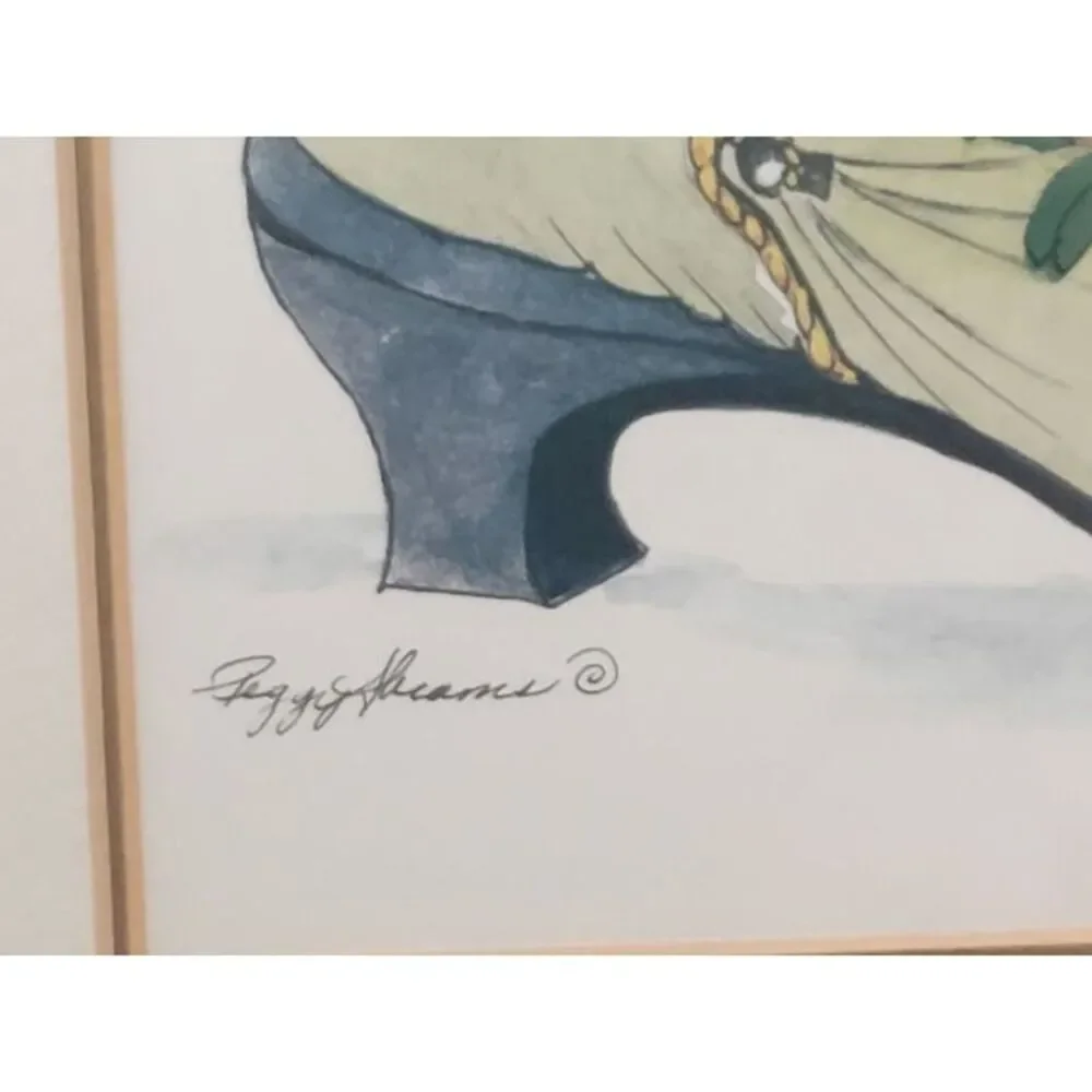Peggy Abrams Watercolor Victorian Shoes Set of 2 Signed and Framed